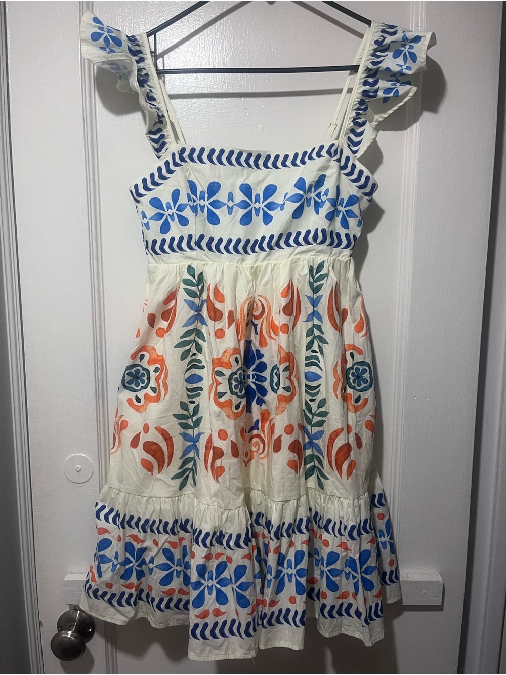 Flying Tomato Cream Mini Dress with Blue & Orange Floral Motif